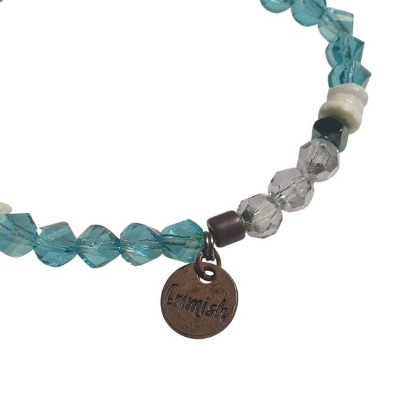 Erimish Beaded Crystal Bracelet Turquoise Clear Stretch Charm Bracelet Boho Chic - Picture 2 of 3